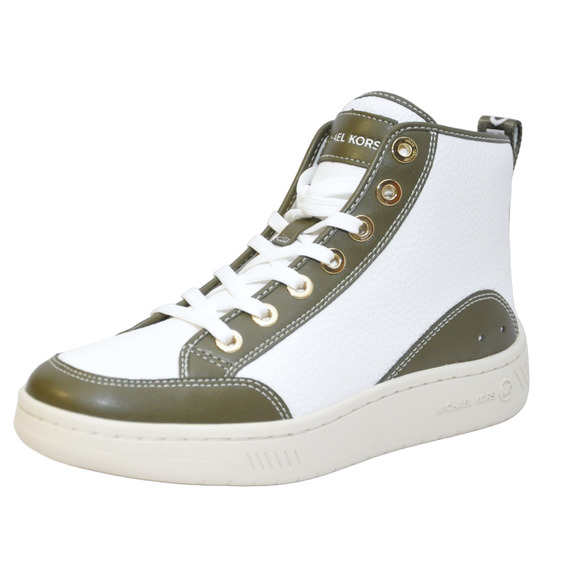Michael Kors Shea Mid High Top Two-Tone Faux Leather Sneaker Olive/Green $225Nib - Picture 1 of 7